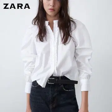 ZARA 자라 프릴 디자인 밴드 카라 블라우스 ( 화이트 )