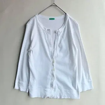 베네통 여성용 티셔츠 가디건 M 화이트 심플 7부 소매