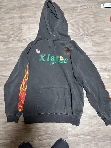 XLARGE 프레임 디자인 후드티 L 사이즈 그레이