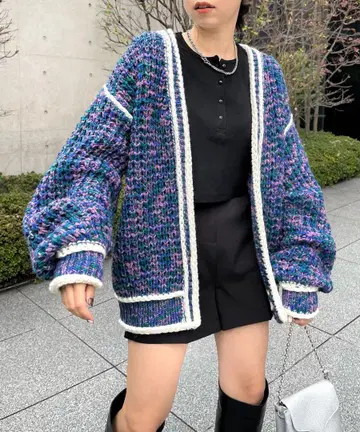 who's who gallery 단염 파이핑 와플 가디건