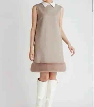 셀포드 밑단 퍼 카라 부착 원피스