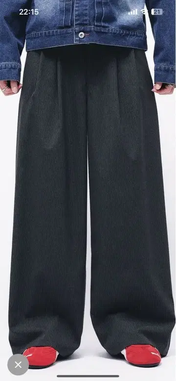 2턱 와이드 스트라이프 슬랙스