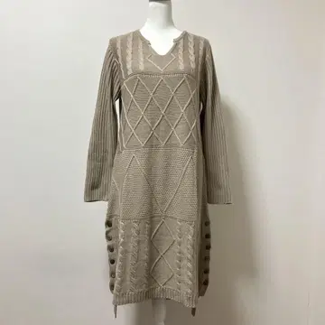 페이보릿 니트 롱 원피스 베이지 버튼 어른 내추럴