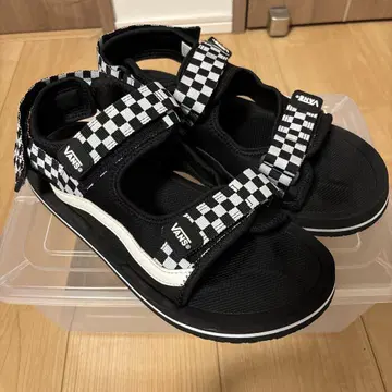 VANS 반스 체크 무늬 깃발 샌들 블랙 x 화이트 28cm