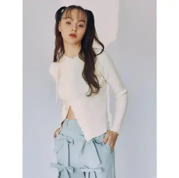 merry jenny 리본 랩 니트 tops 아이보리