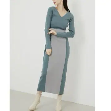 rienda 리엔다 2WAY 바이컬러 타이트 knit OP 그린 GRN