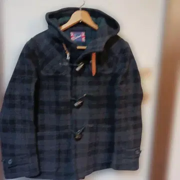 Besmar 체크 무늬 숏 더플 코트 후드 부착