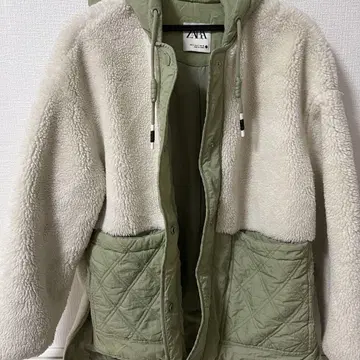 ZARA 플리스 보아 자켓 아이보리/올리브