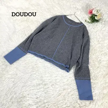 DOUDOU 숏 기장 니트 긴팔 니트 그레이 라인 2119
