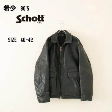 80's Schott 블랙 가죽 라이더 자켓 size 40-42