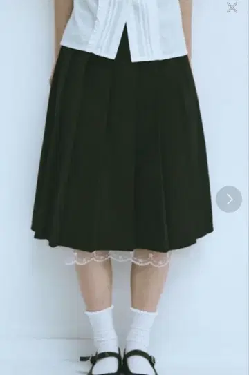 fekete 레이스 미디 플리츠 스커트 L 블랙