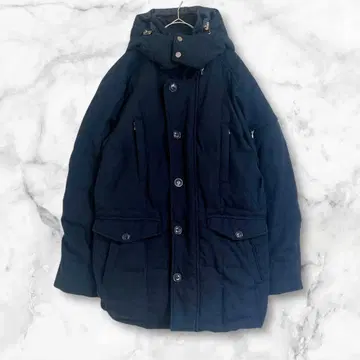 네이비 후드 부착 다운 자켓 점퍼 M 가을/겨울 심플 무지