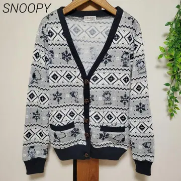 SNOOPY 스누피 노르딕 무늬 가디건 니트 올 패턴