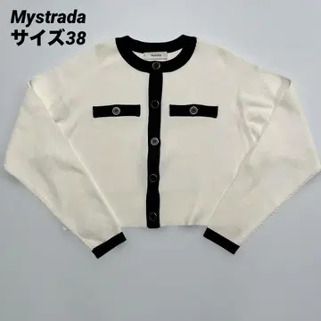 Mystrada 노카라 니트 자켓 아이보리 블랙 38 사이즈