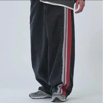 사이드 라인 디자인 와이드 데님 팬츠