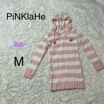 새상품 핑크라떼 모코모코 원피스 룸웨어 보더 M 핑크 화이트 라메