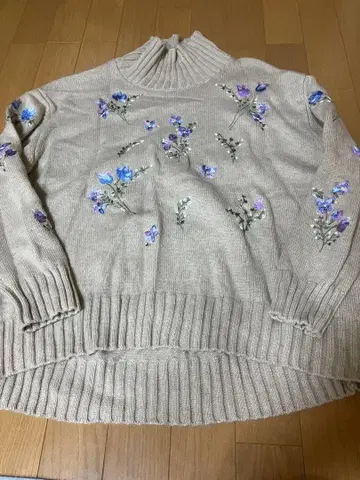 슈퍼 뷰티 44 XL 스웨터 꽃무늬 자수 니트