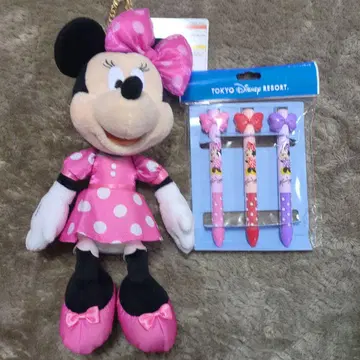 미니 마우스 스트랩 포함 봉제 인형 볼펜 세트
