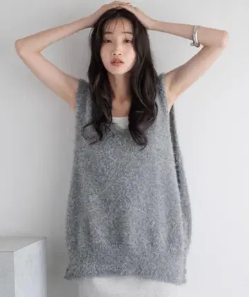새상품급 LOWRYS FARM 버튼 샤기 베스트 그레이 로리즈팜