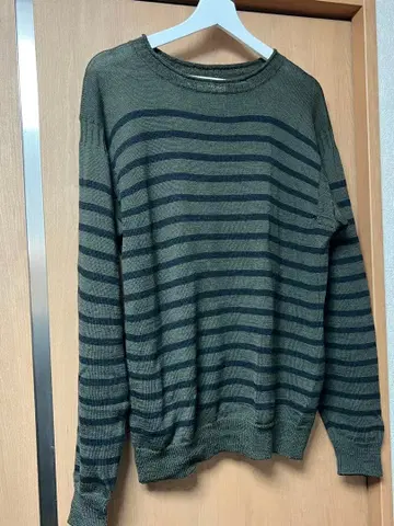 MHL 올리브 그린 네이비 스트라이프 니트 스웨터 L 사이즈