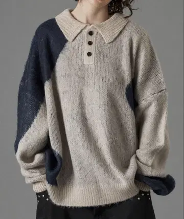 MIX PATTERN SHAGGY VOLUME KNIT POLO