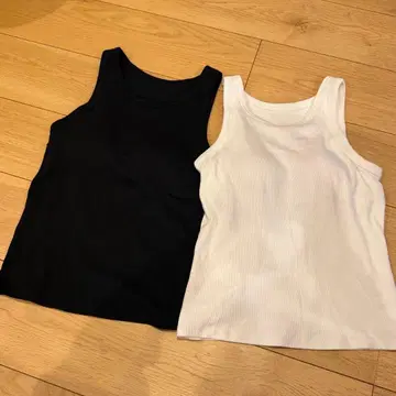 M 새상품급 2세트 UNIQLO 리브 브라탑 아메리칸 슬리브 블랙 화이트