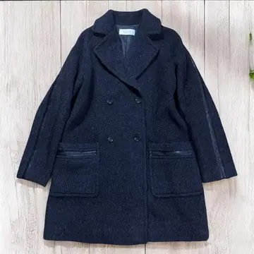 새상품급 NUEVIS 체스터 코트 알파카 울 38 인조 가죽 라인