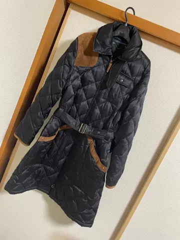 블랙 퀼팅 다운 자켓 벨트 포함