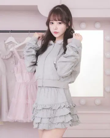 pium 후드 퍼 후드티 셋업 그레이 상하의 세트