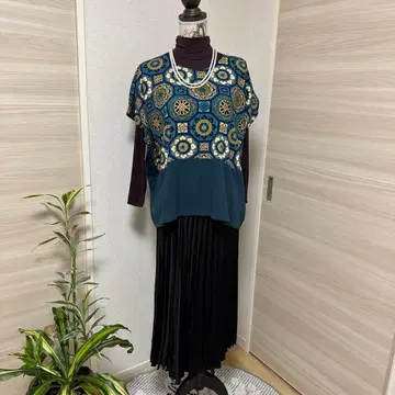 SOUSOU 기하학 패턴 반팔 튜닉 블루 계열