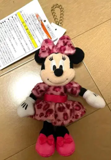 디즈니 미니 레오파드 무늬 봉제 인형 참 레오파드 무늬 핑크