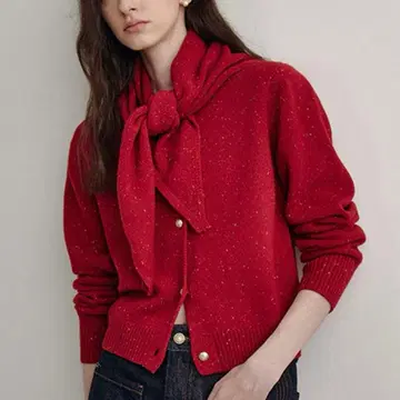 [ Fano Studios ] 스카프 포함 울 니트 가디건 레드