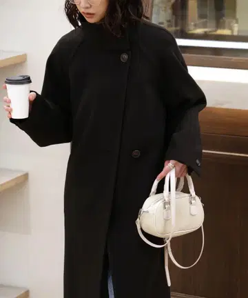 블랙 롱 코트 스탠드 카라
