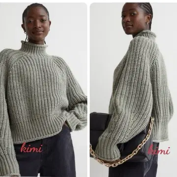 H&M 올리브 그린 터틀넥 니트