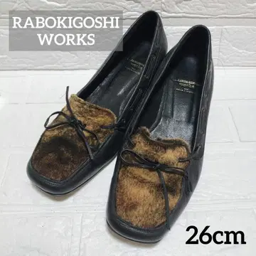 RABOKIGOSHI WORKS 펌프스 플랫 가죽 퍼 26cm