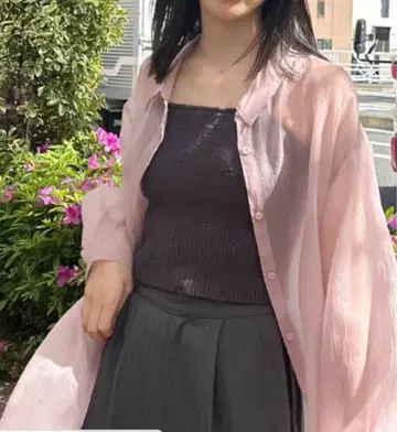 핑크 쉬폰 오버 사이즈 셔츠