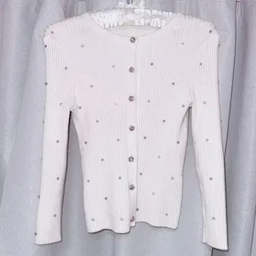 ZARA 큐빅 반짝이 니트 리브 가디건 화이트