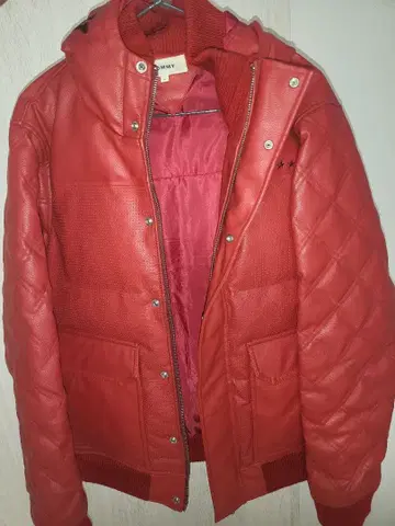 가죽 빨간색 다운 자켓 후드 부착 TOMMY