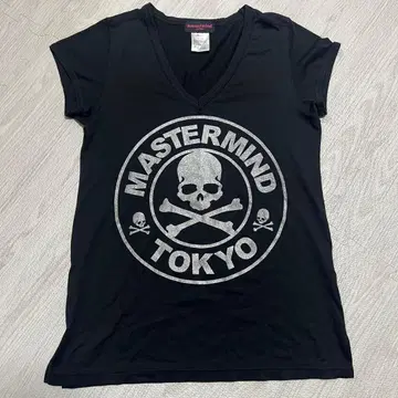 MASTERMIND JAPAN V넥 여성용 T셔츠 블랙
