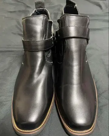 블랙 가죽 버클 숏부츠