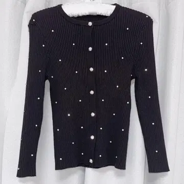 ZARA 큐빅 반짝이 니트 리브 가디건 블랙