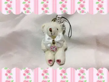 [ 테디베어 ] 마스코트 키링 헤이세이 레트로 비쥬 리본 화이트