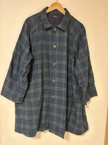 ICHI 이치 타탄 체크 코트 블랙워치 패턴 와이드 코트