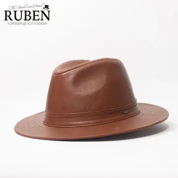 새상품 RUBEN 롱 브림 에코 가죽 중절모 브라운