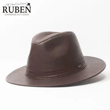 새상품 RUBEN 롱 브림 에코 가죽 중절모 다크 브라운