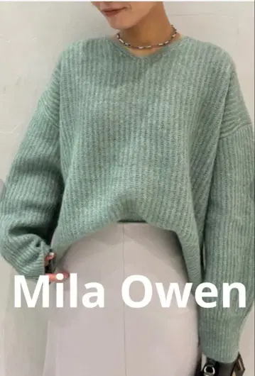 미라 오웬 Mila Owen 알파카 혼방 로우 게이지 V넥 니트