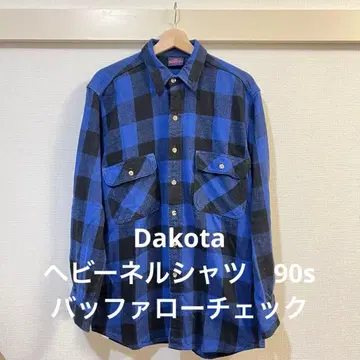 90s DAKOTA 코튼 헤비 플란넬 셔츠 파랑 블랙 버팔로 체크