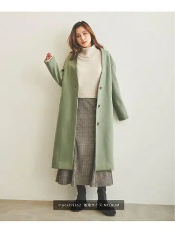 프리스마트 저지 멜톤 V넥 컬러 코트 그린