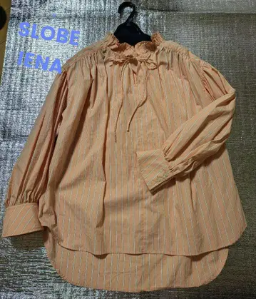 SLOBE IENA 오렌지 스트라이프 슬리브 셔츠