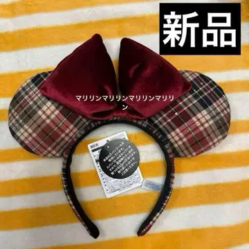 새상품 미키 귀 머리띠 체크 무늬